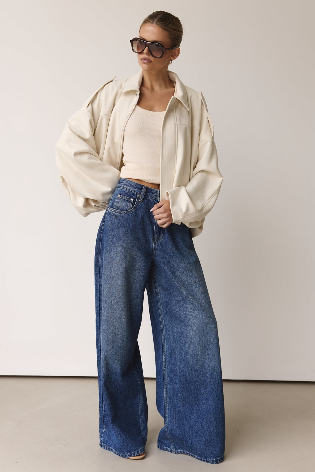 Ember Faux Suede Bomber (Cream)