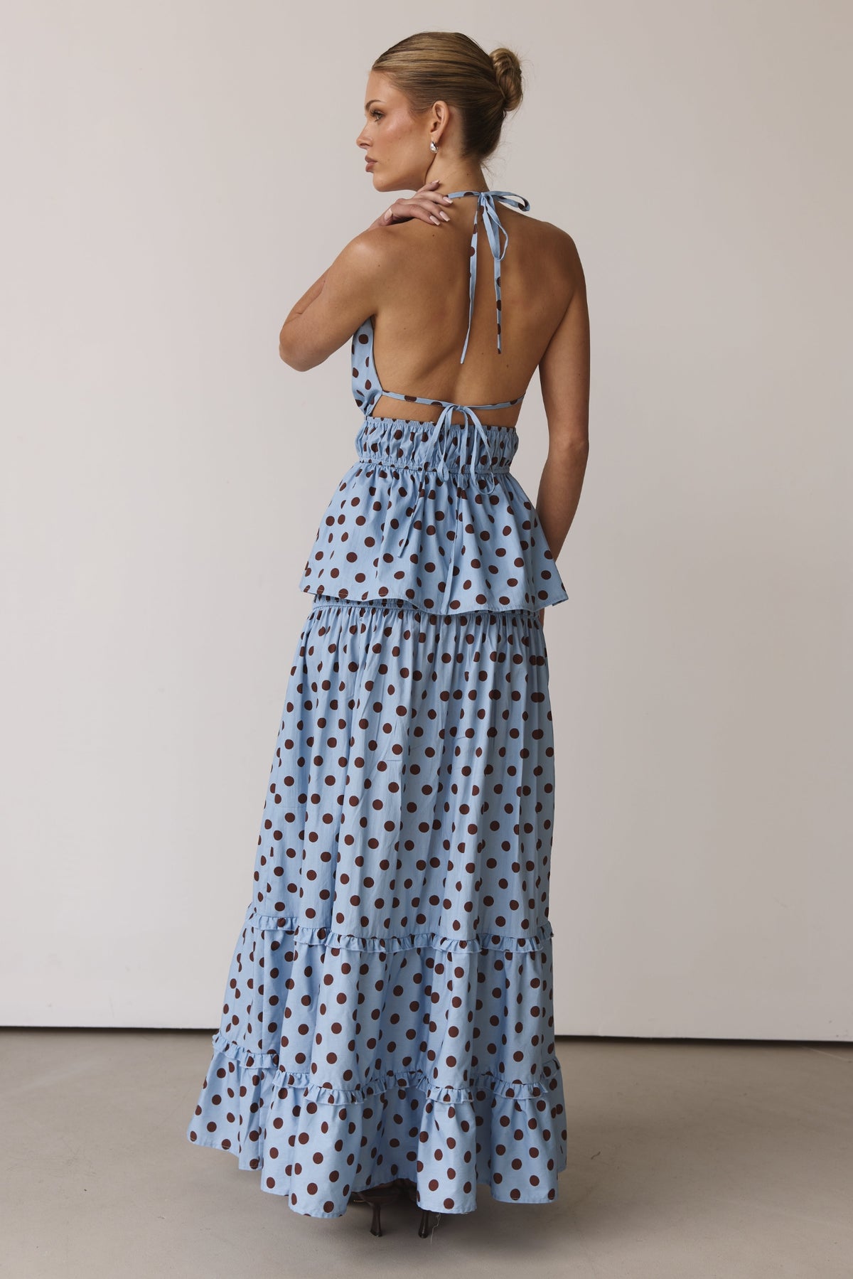 Stella Maxi Skirt (Light Blue/Chocolate Polka)