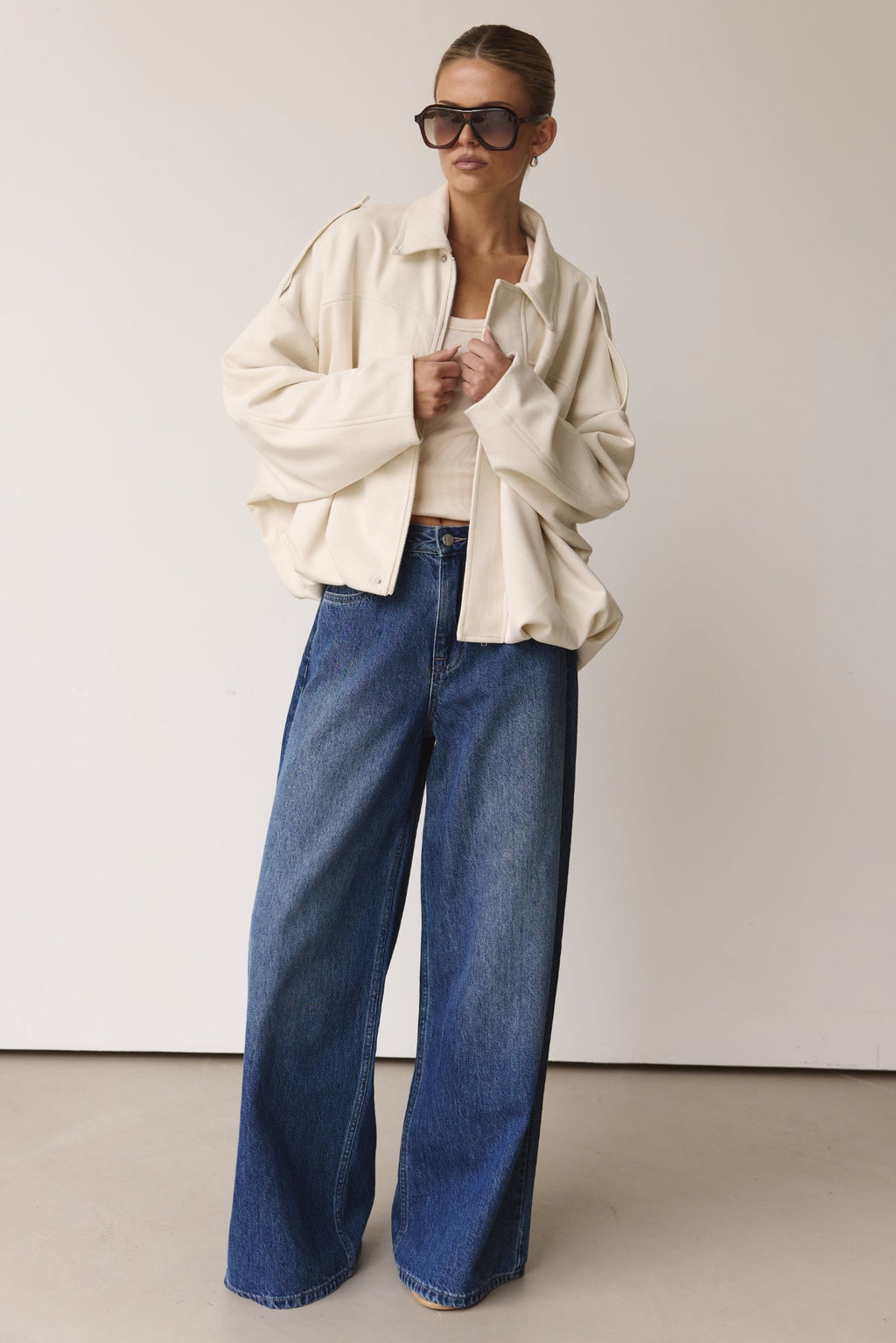 Ember Faux Suede Bomber (Cream)