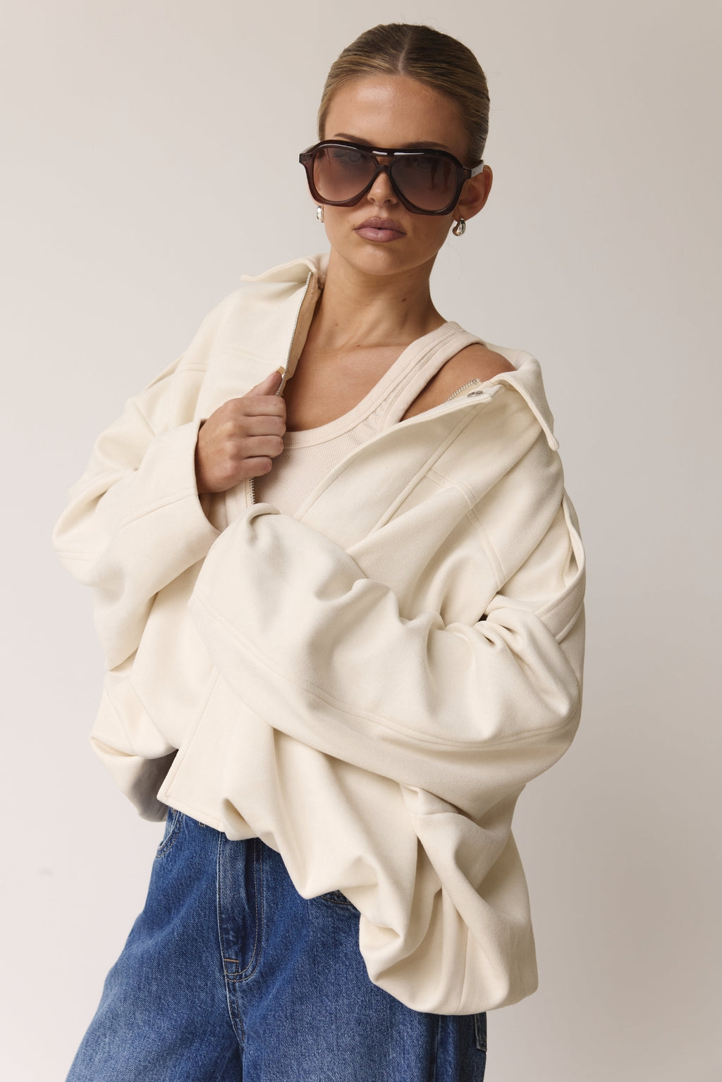 Ember Faux Suede Bomber (Cream)