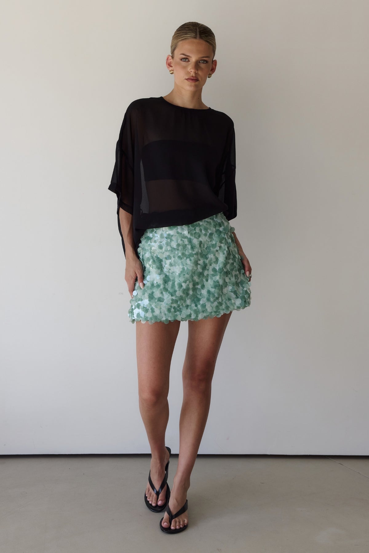 Ariel Sequin Mini Skort (Aqua)