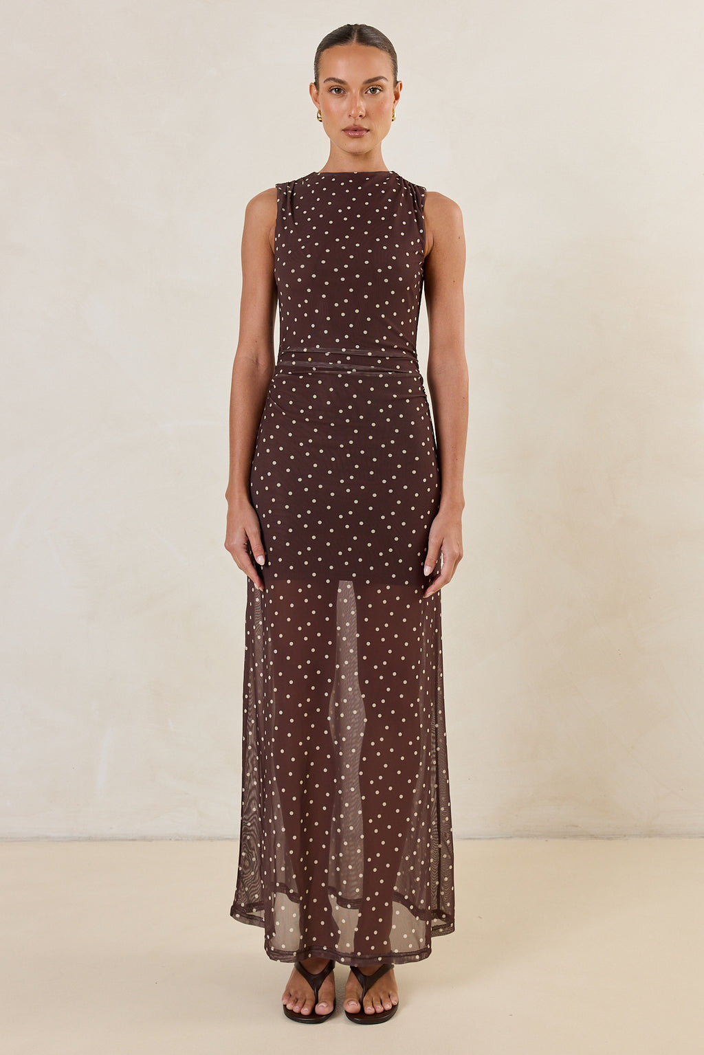 Isla Maxi Dress (Choc Micro Polka)