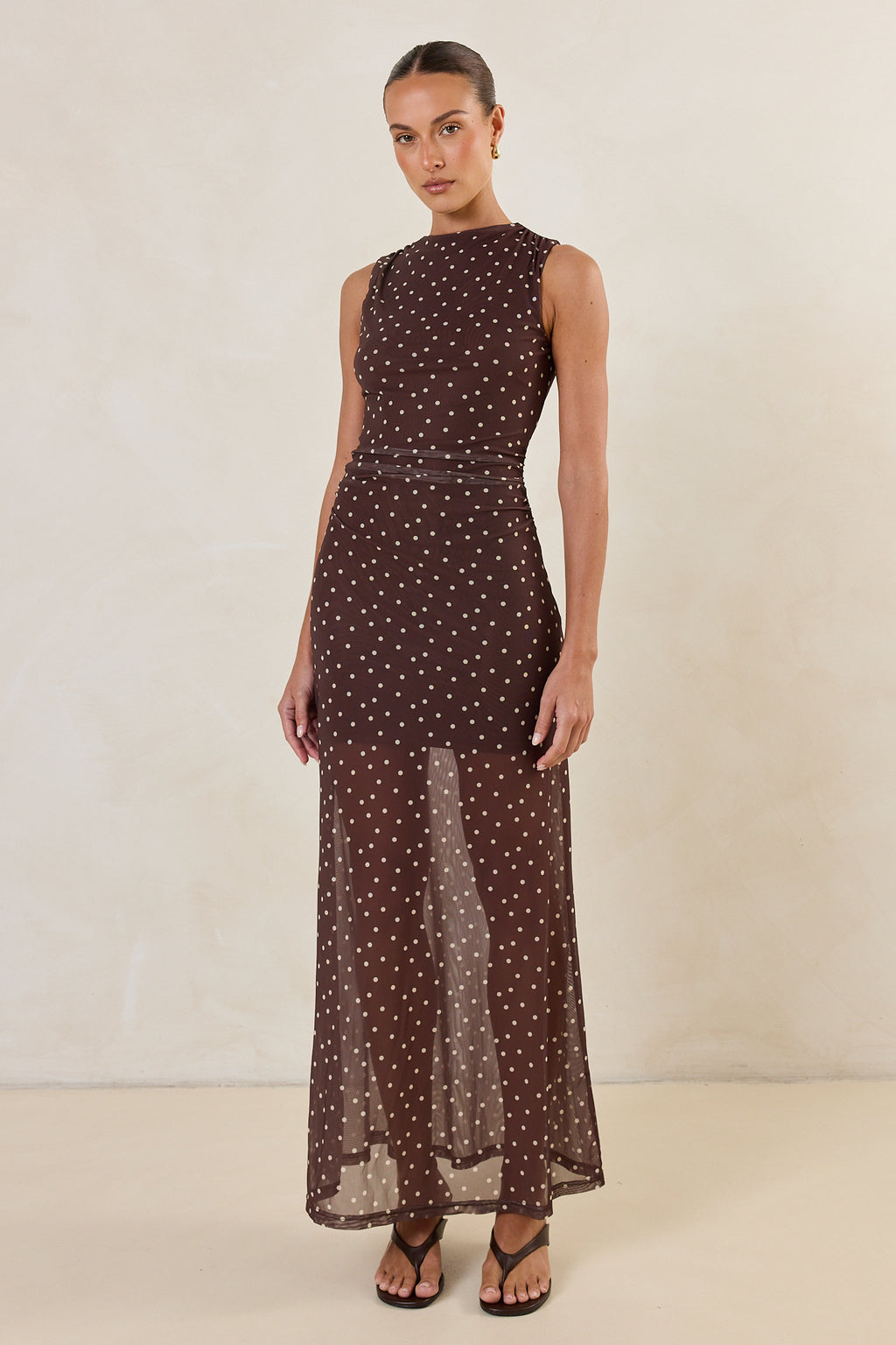Isla Maxi Dress (Choc Micro Polka)