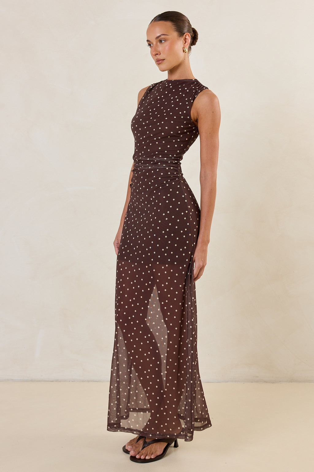 Isla Maxi Dress (Choc Micro Polka)