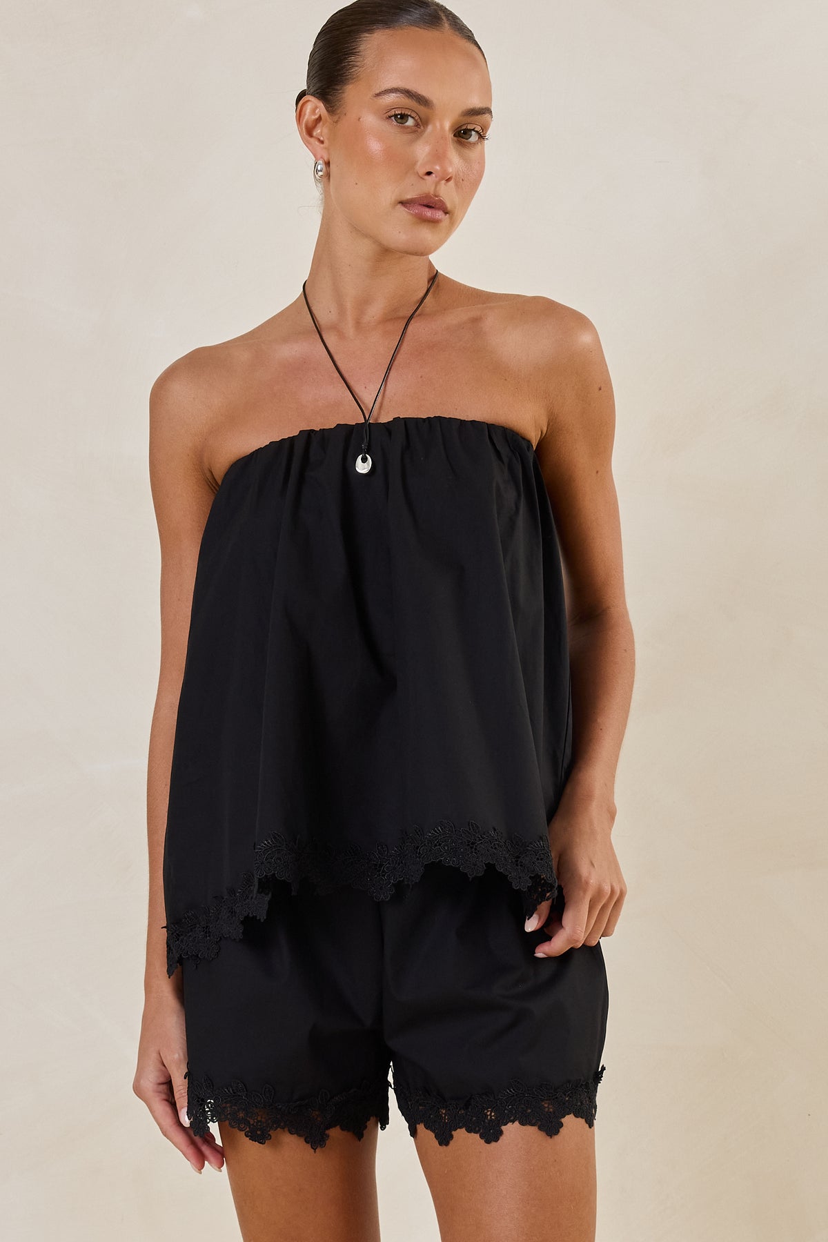 Clara Lace Strapless Top (Black)