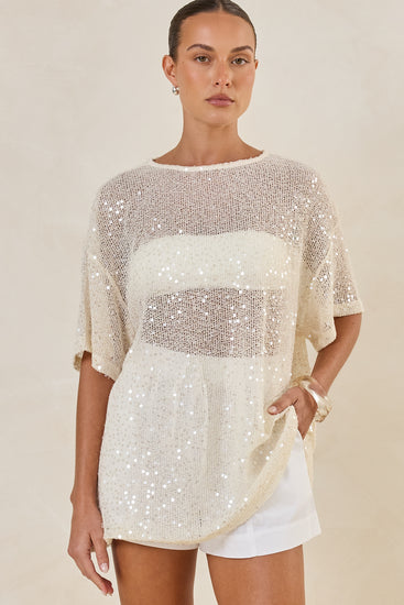 Micah Sequin Knit Tee (Cream)