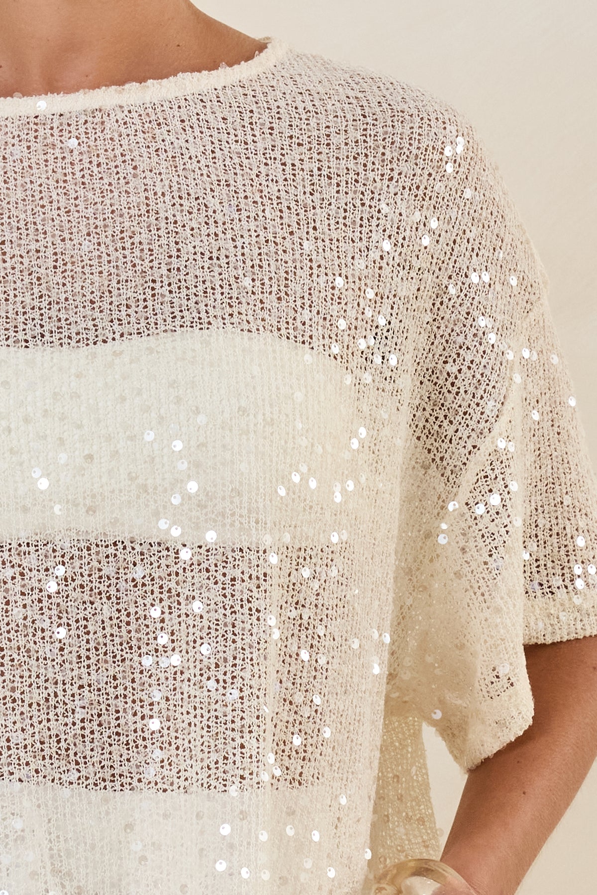 Micah Sequin Knit Tee (Cream)