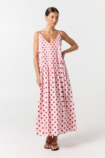 Conni Maxi Dress (Pink/Red Polka)
