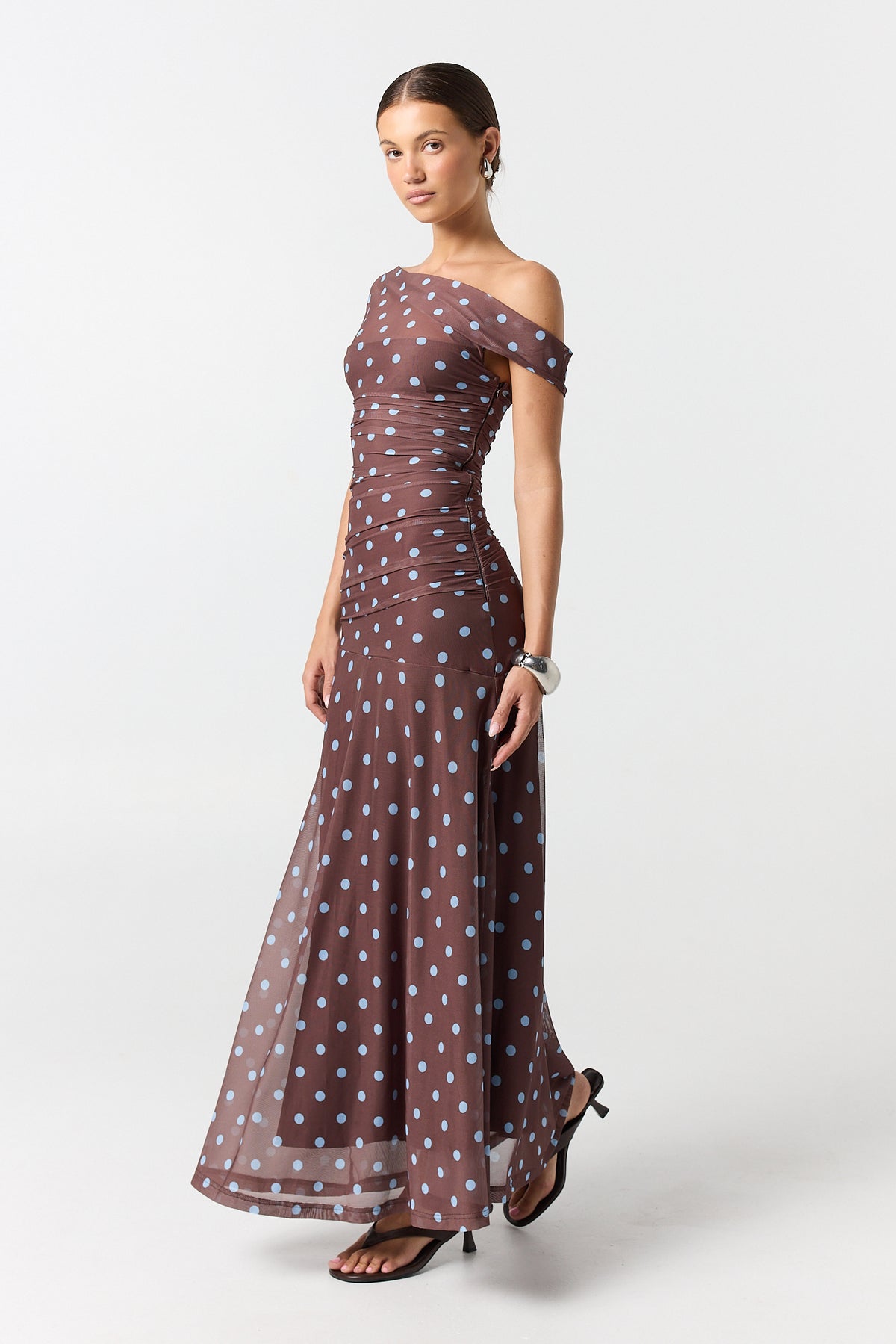 Leila Maxi Dress (Chocolate/Blue Polka)