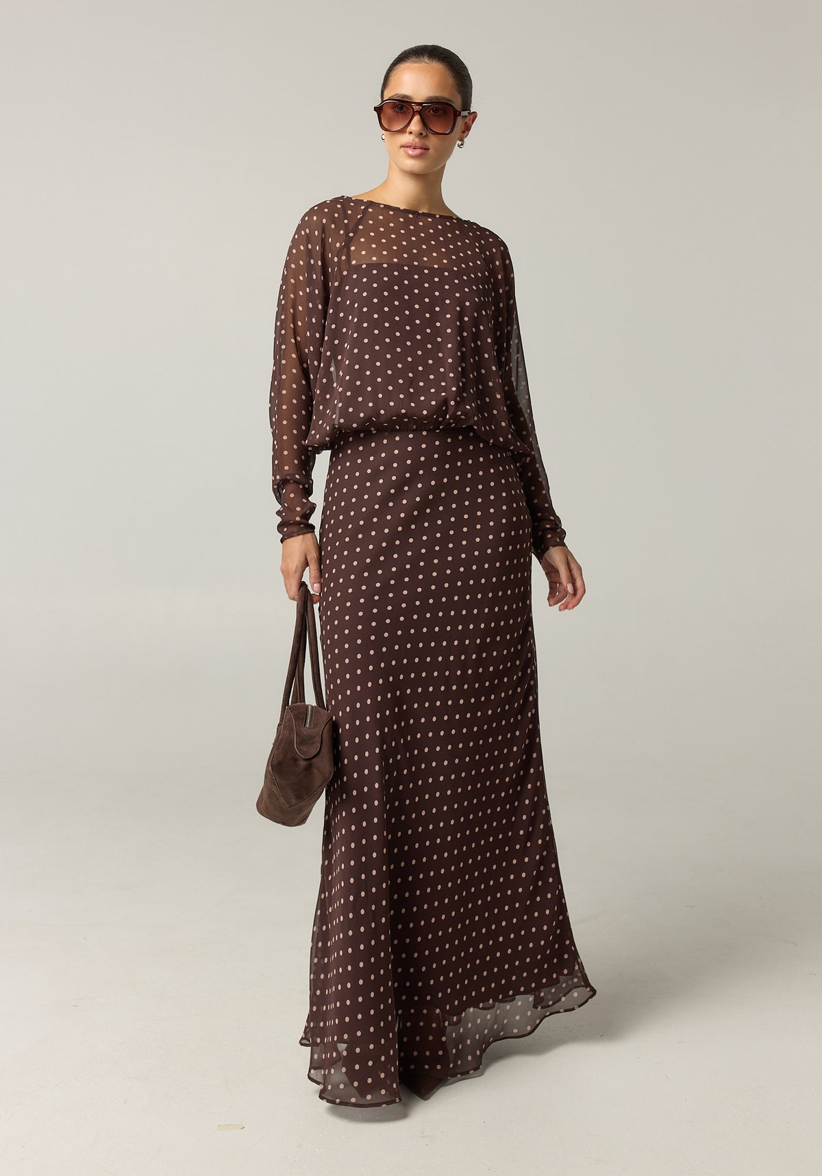 Junie Maxi Dress (Choc Micro Polka)