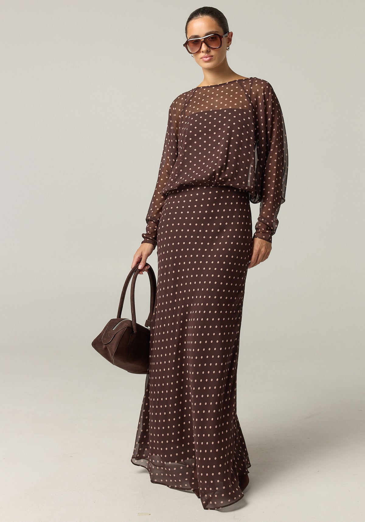 Junie Maxi Dress (Choc Micro Polka)