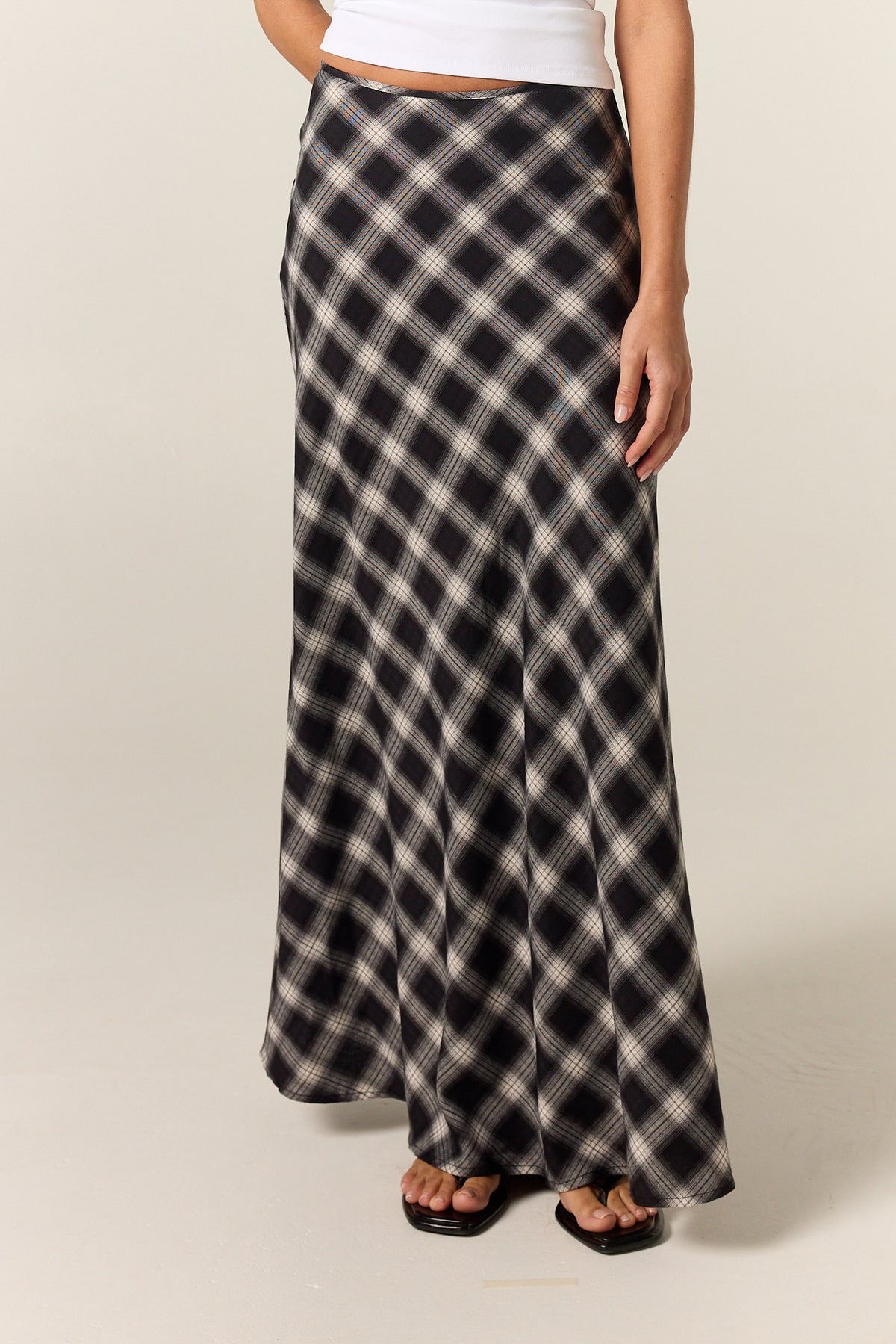 Lainey Midi Skirt (Black Plaid)