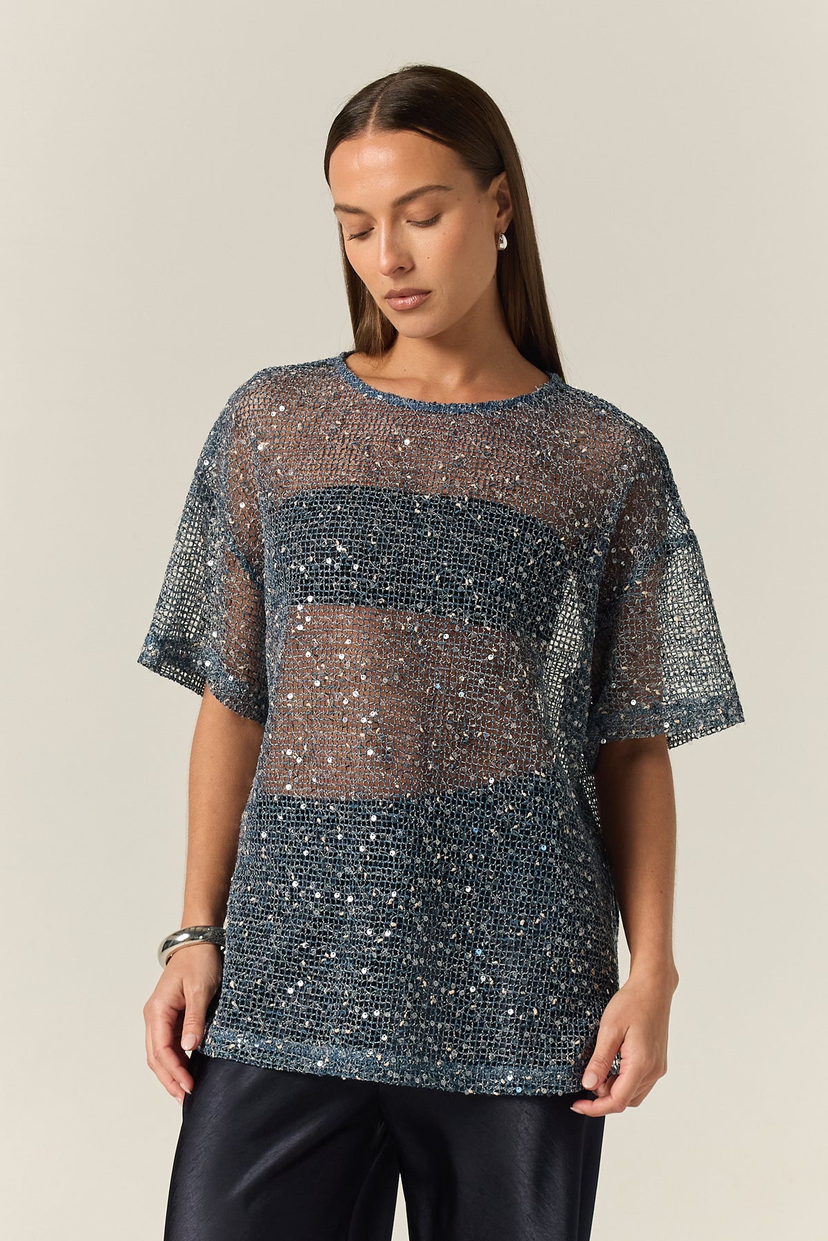 Emery Sequin Tee (Marine)