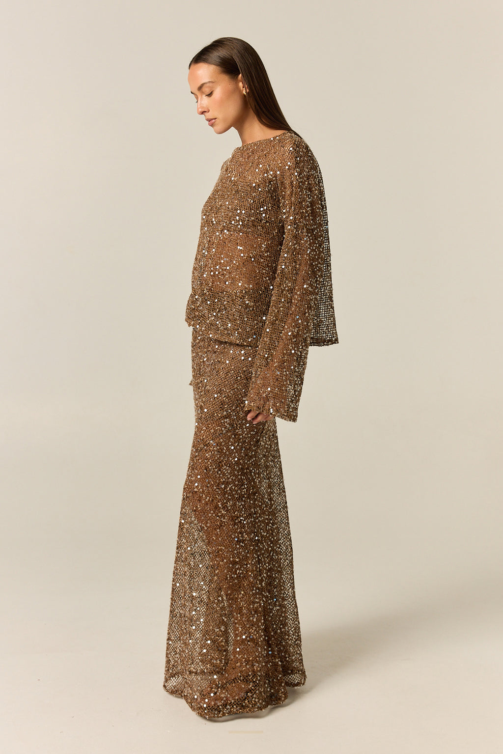 Edela Sequin Maxi Skirt (Chocolate)