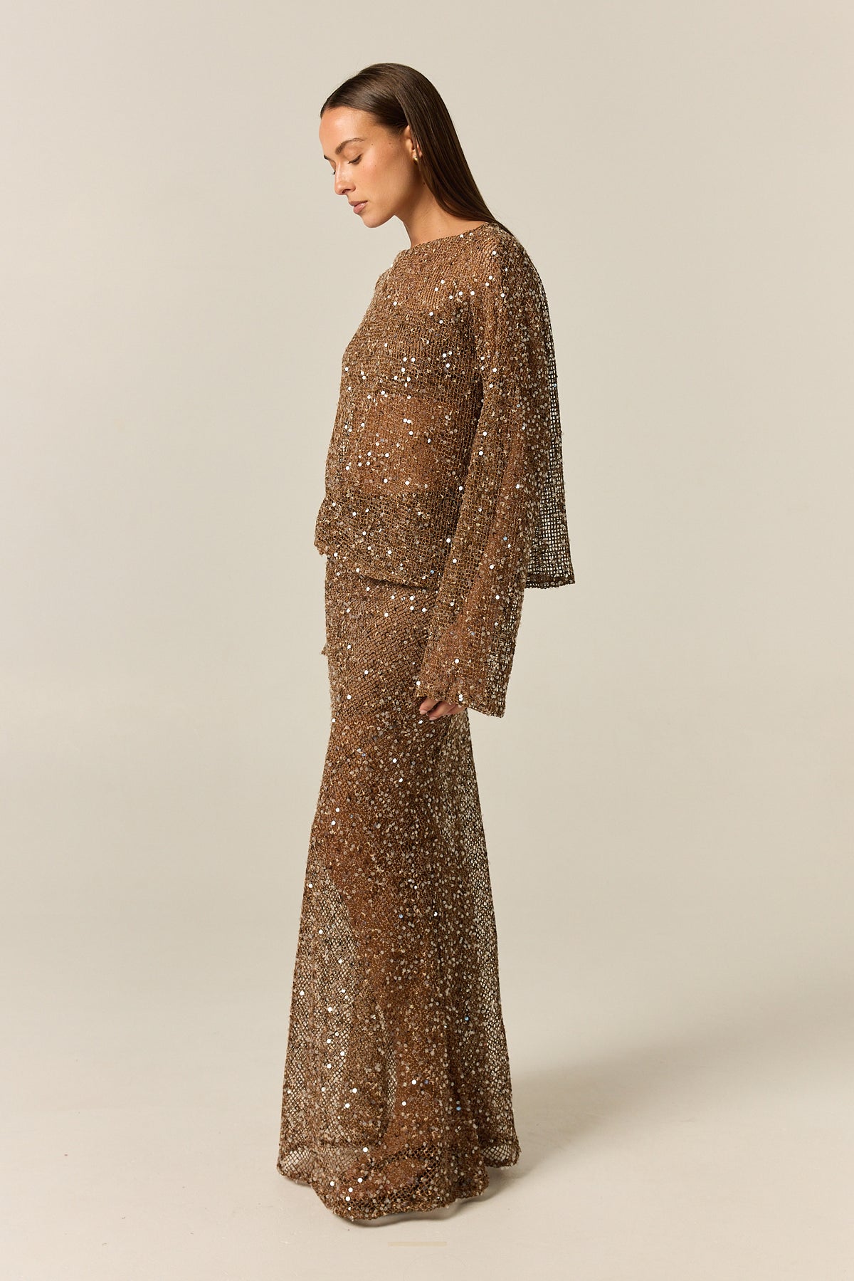 Edela Sequin Maxi Skirt (Chocolate)