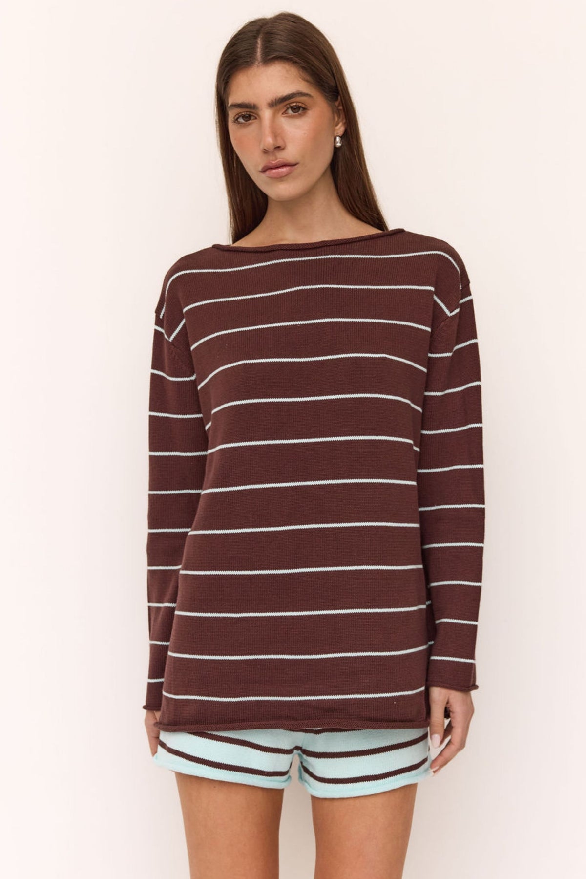 Dakota Knit Jumper (Choc/Blue Stripe)