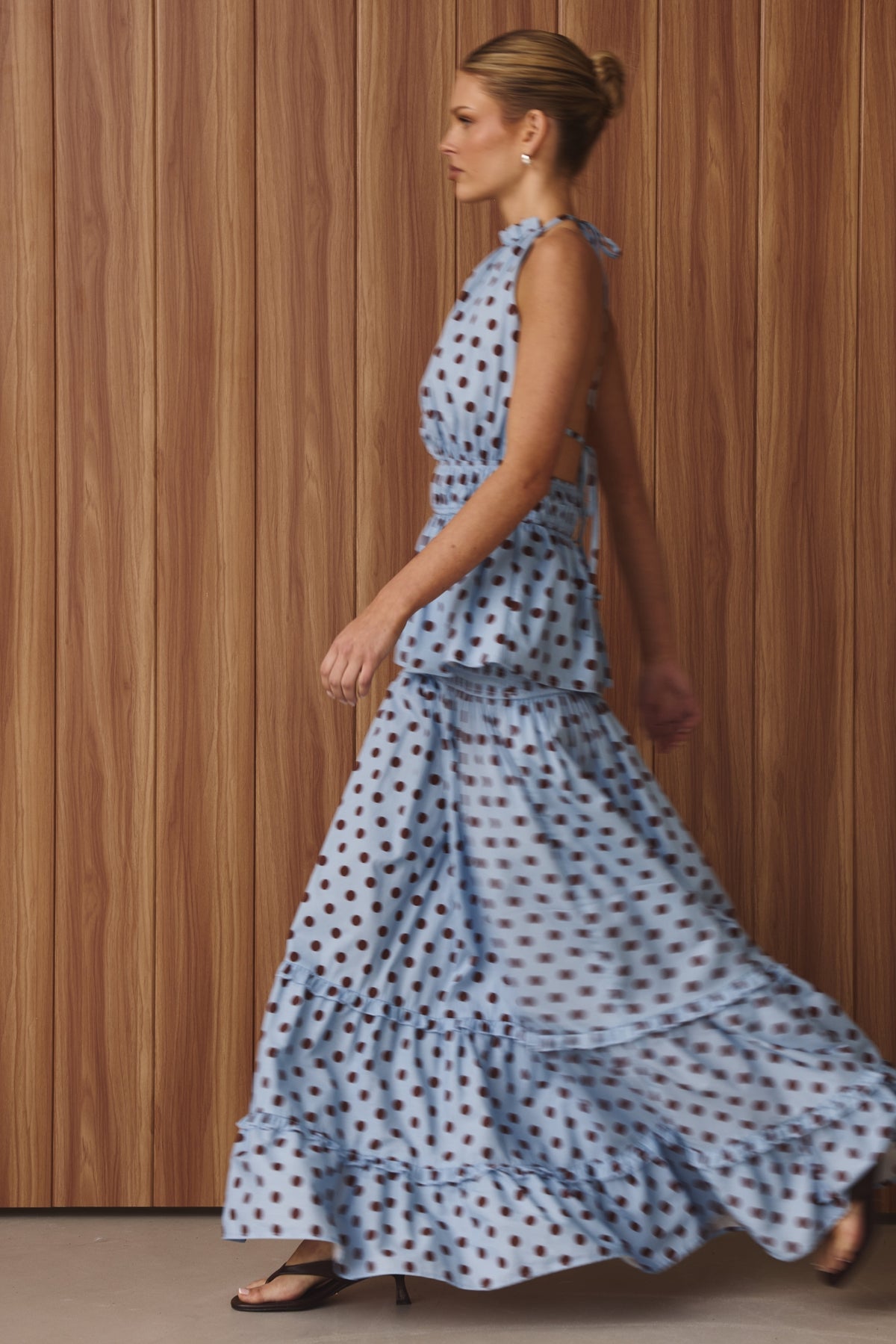 Stella Maxi Skirt (Light Blue/Chocolate Polka)