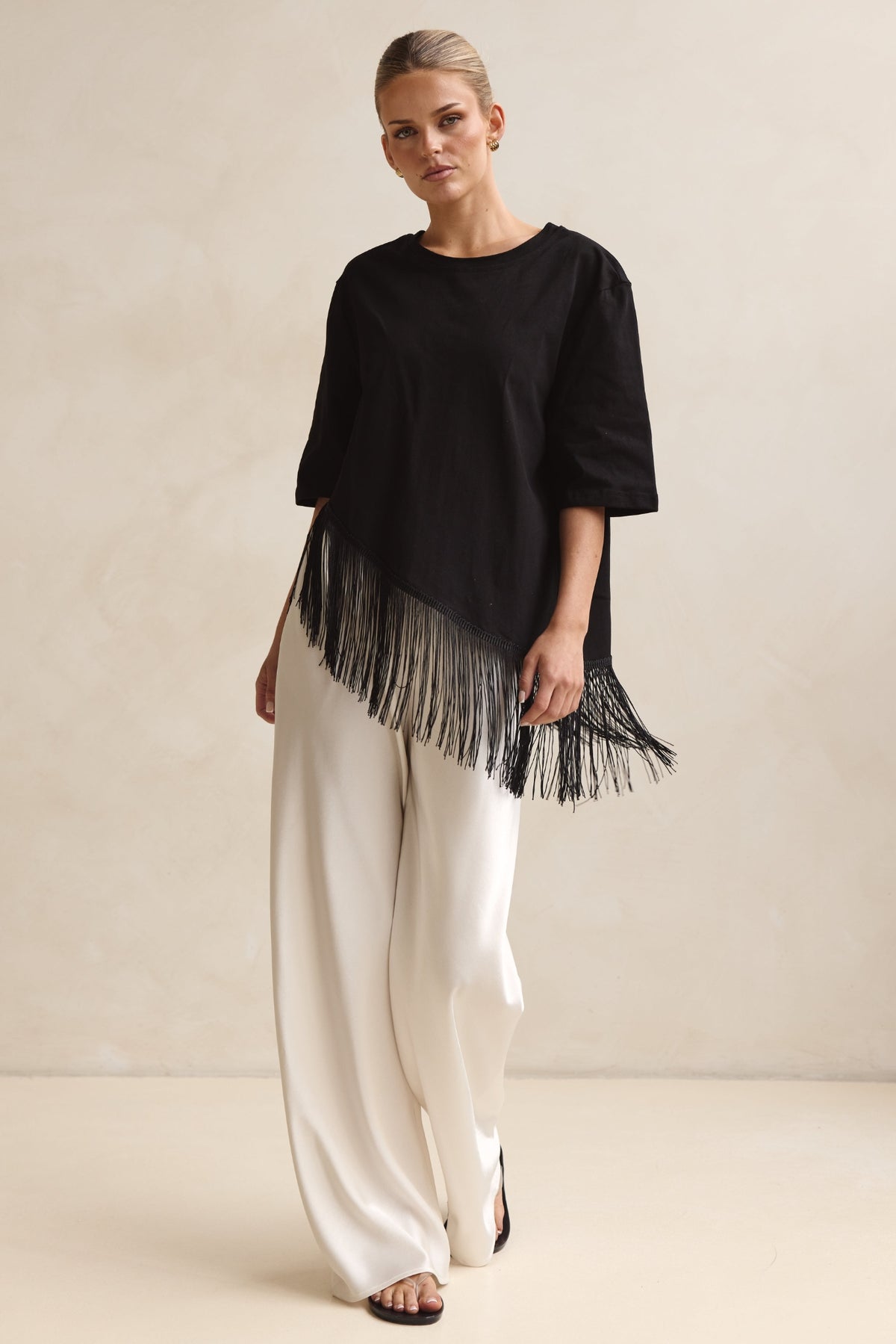 Andrea Asym Fringe Tee (Black)