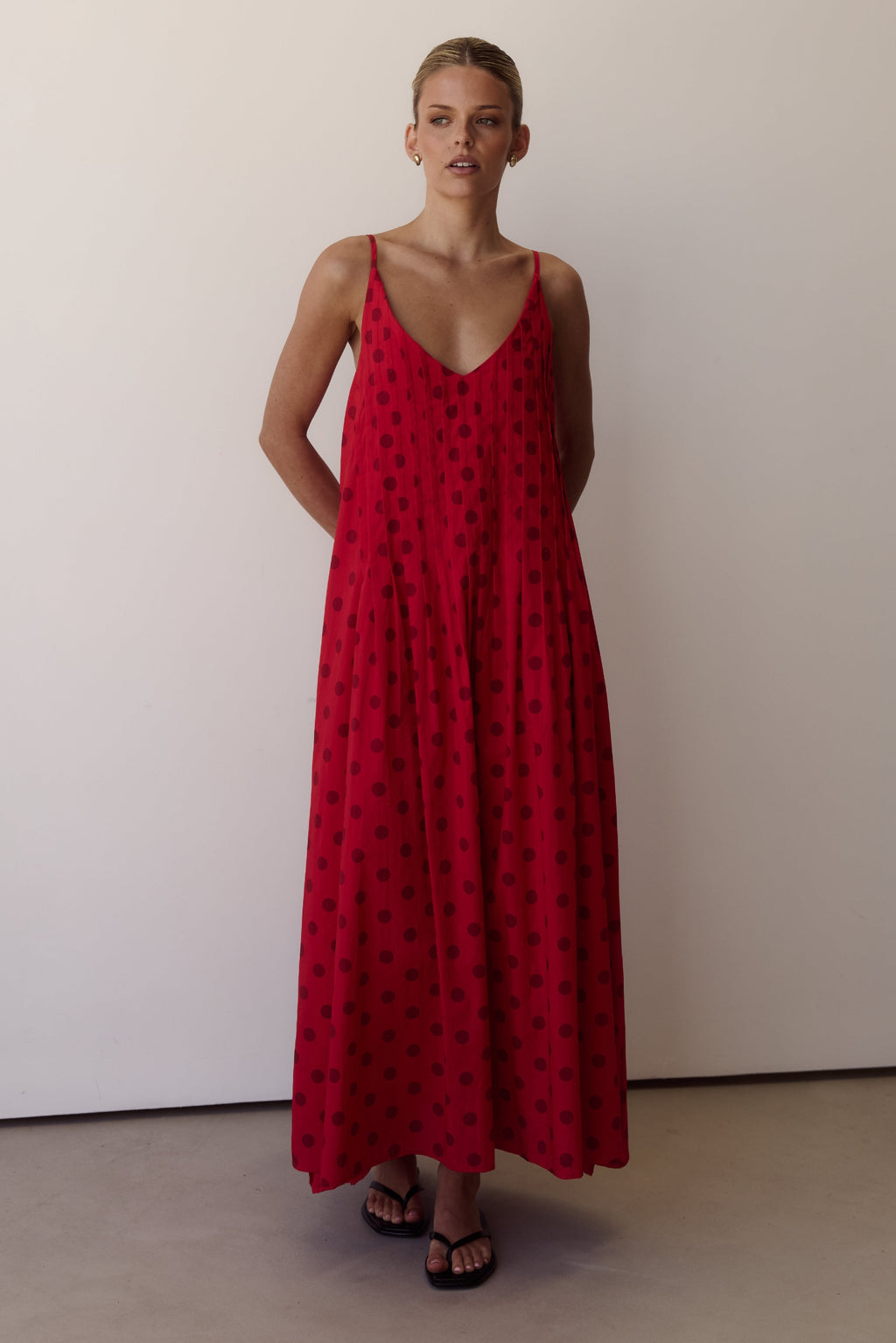 Conni Maxi Dress (Red/Wine Polka)
