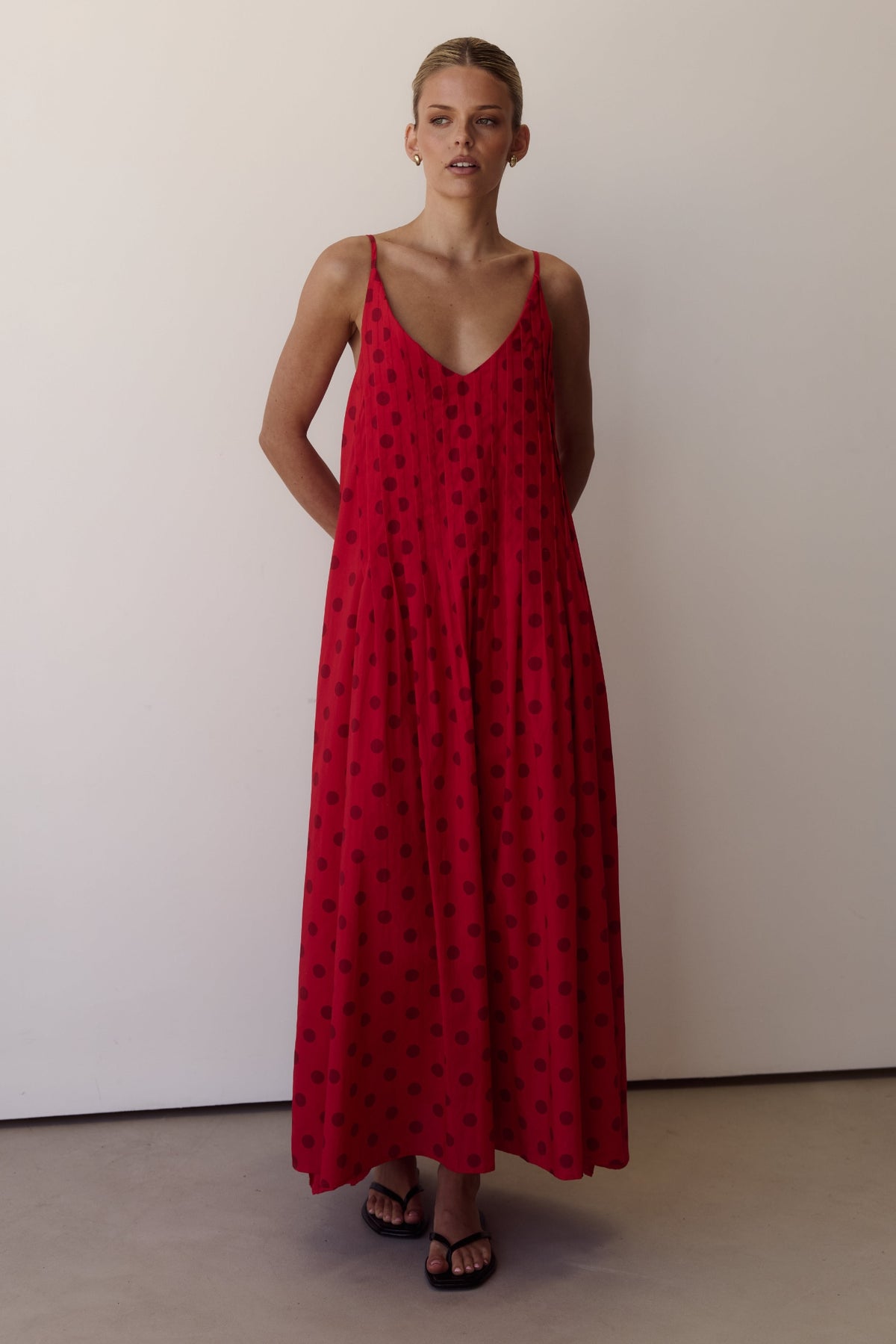 Conni Maxi Dress (Red/Wine Polka)