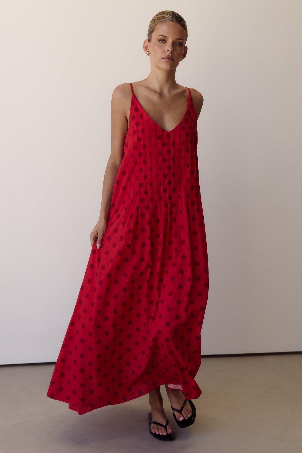 Conni Maxi Dress (Red/Wine Polka)