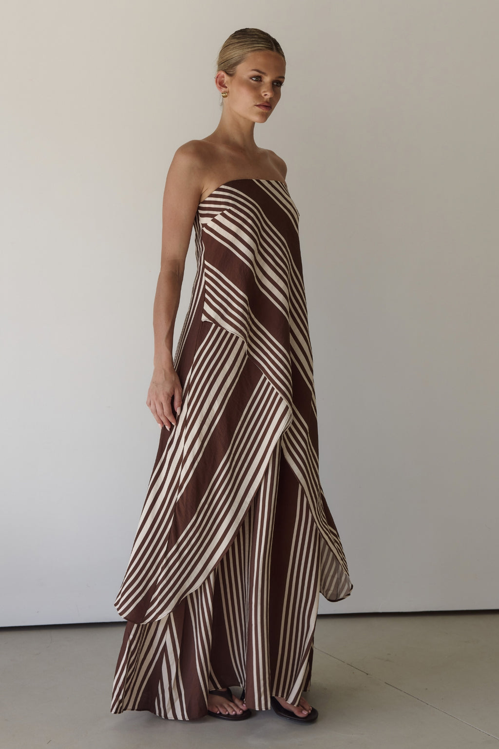 Natalia Maxi Dress (Cream/Chocolate Stripe)