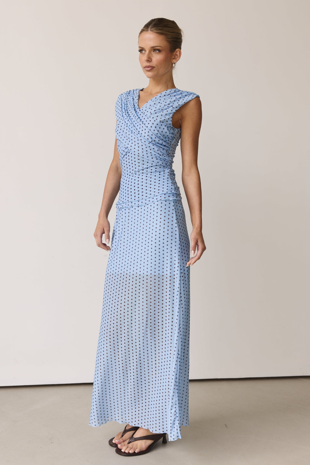 Hayse Top (Light Blue/Chocolate Polka)