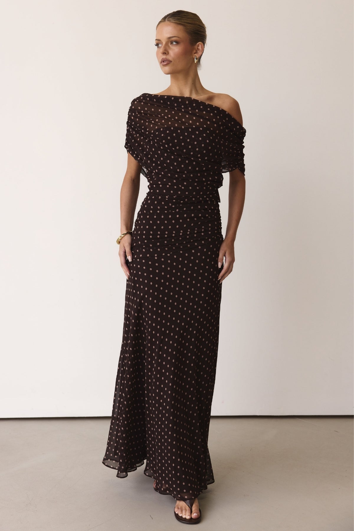 Naomi Maxi Dress (Chocolate Polka)