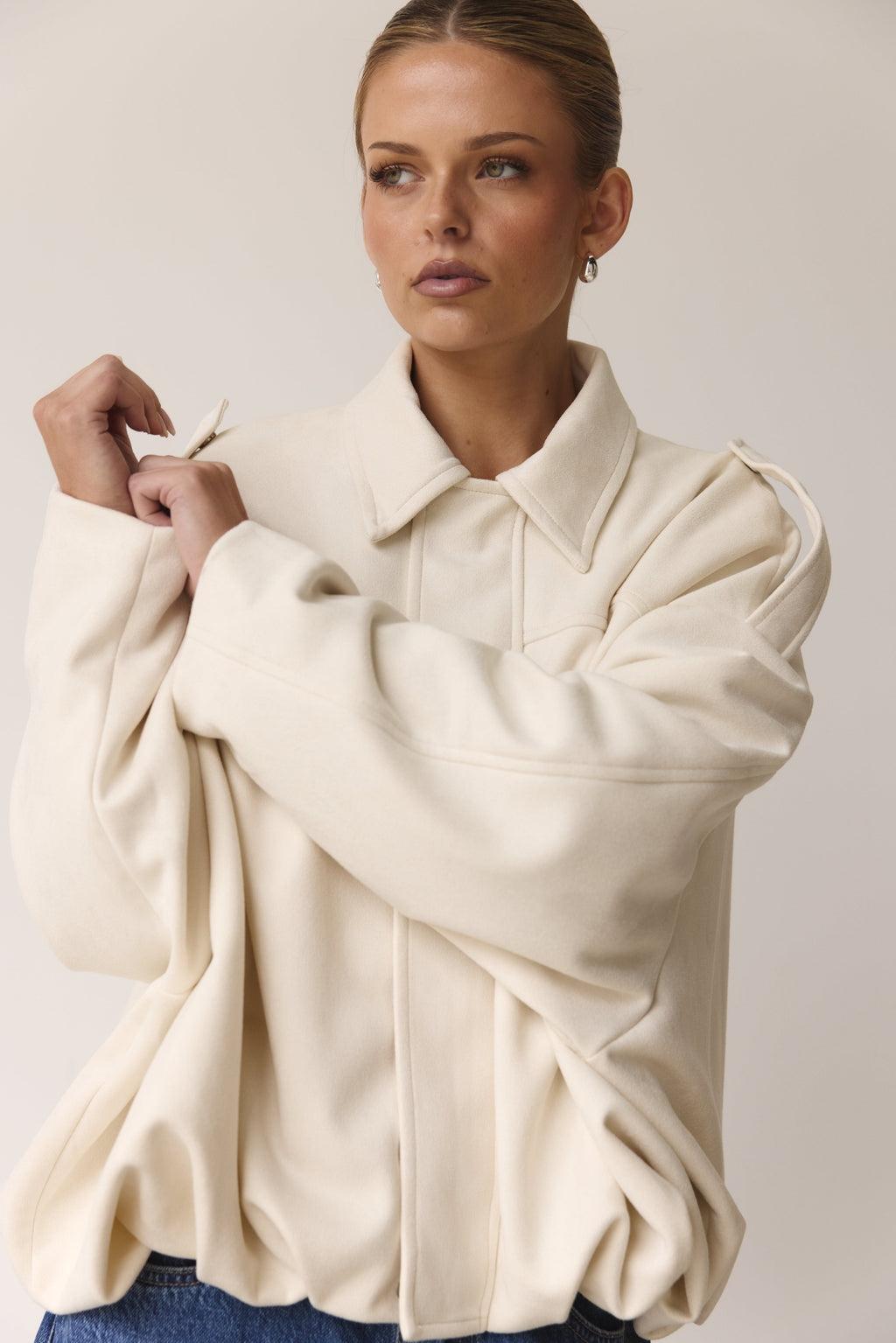 Ember Faux Suede Bomber (Cream)