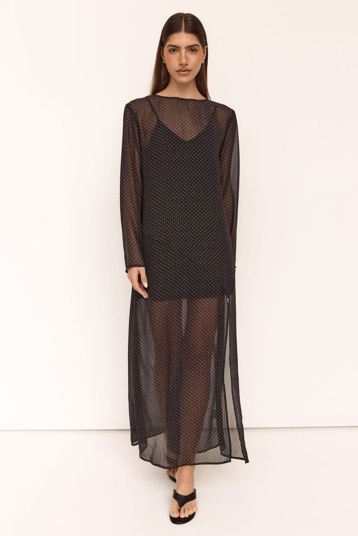 Eden Maxi Dress (Dark Chocolate/Blue Polka)