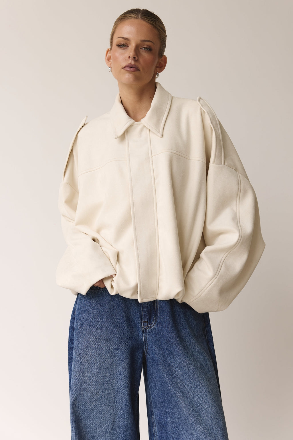 Ember Faux Suede Bomber (Cream)