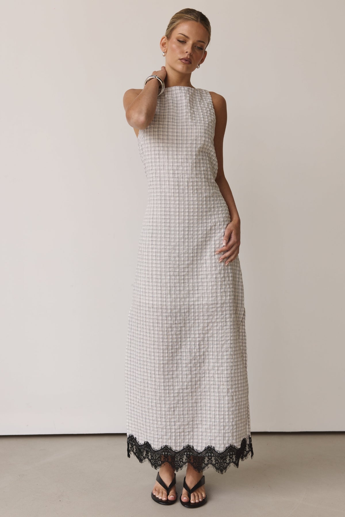 Holland Maxi Dress (White/Black Plaid)