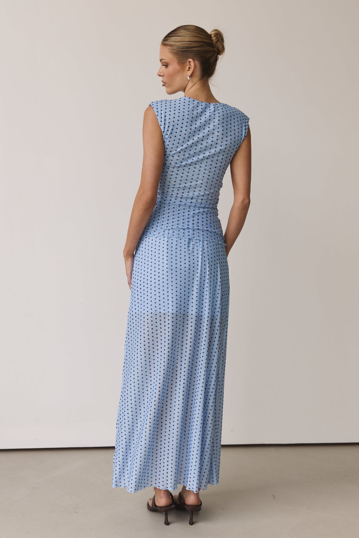 Hayse Top (Light Blue/Chocolate Polka)