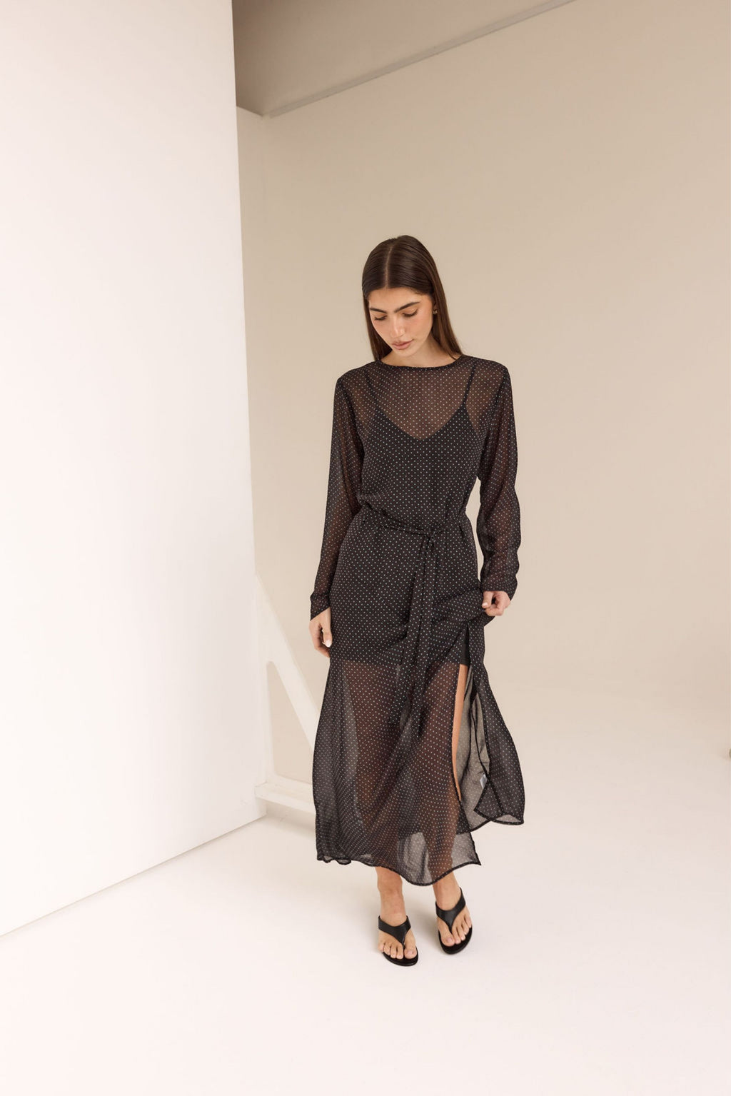 Eden Maxi Dress (Dark Chocolate/Blue Polka)