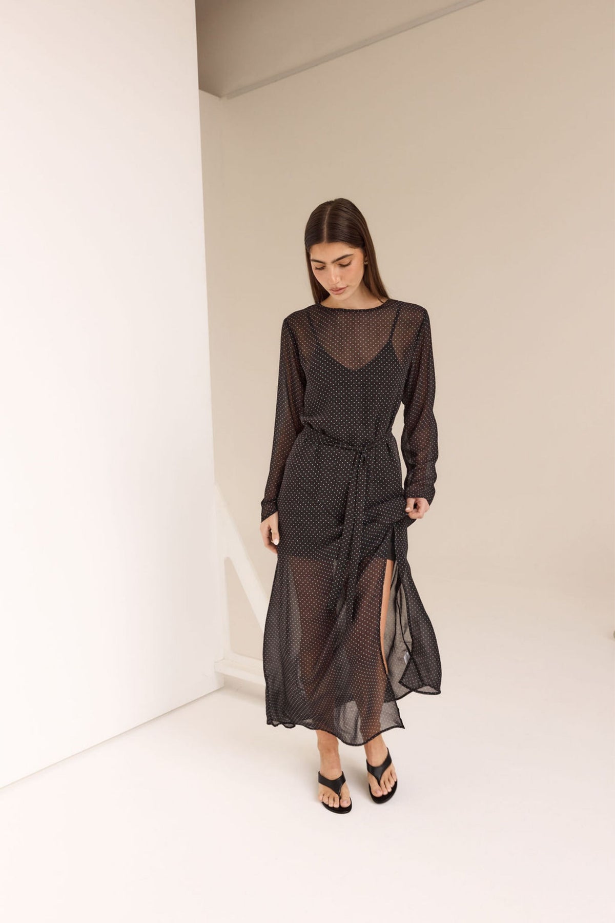 Eden Maxi Dress (Dark Chocolate/Blue Polka)