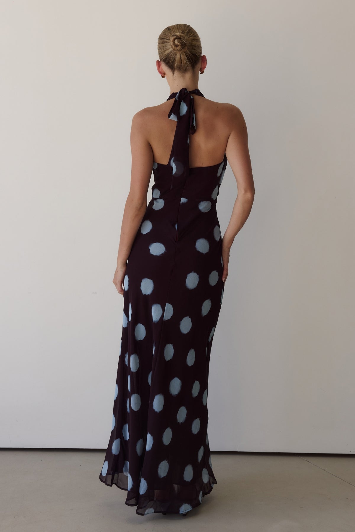 Nora Maxi Dress (Wine/Blue Polka)