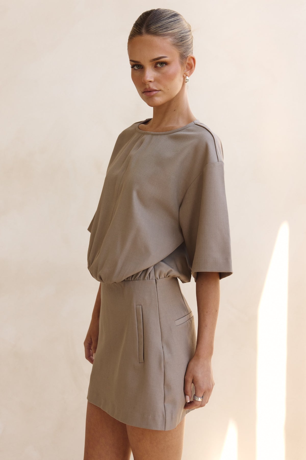Chelsea Mini Suiting Dress (Taupe)