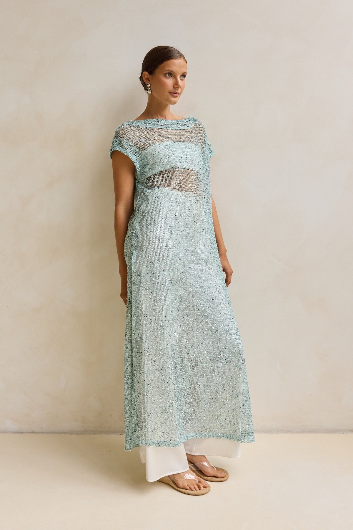 Rumi Sequin Longline Tunic (Aqua)